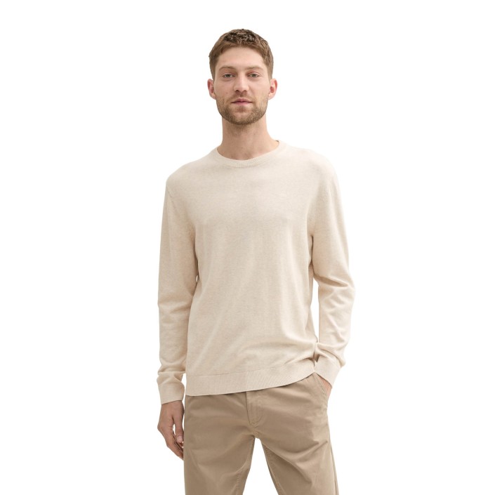 Tom Tailor Basic Crewneck knit sand white melange | Freewear Basic Crewneck knit - www.freewear.nl - Freewear