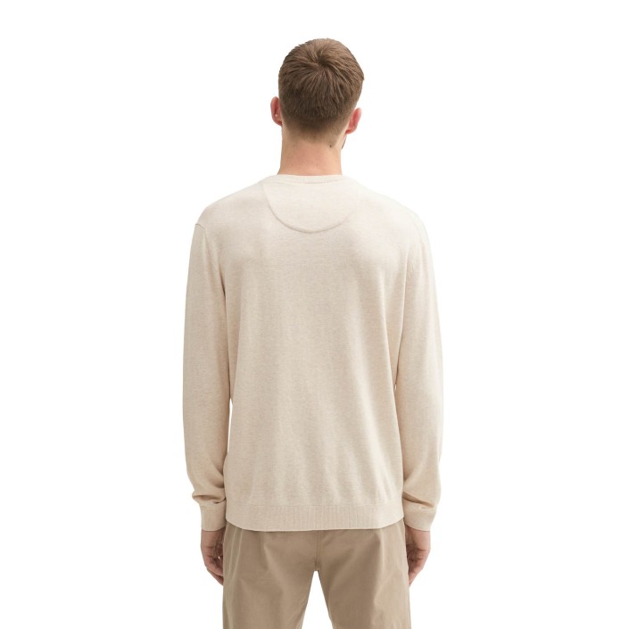 Tom Tailor Basic Crewneck knit sand white melange | Freewear Basic Crewneck knit - www.freewear.nl - Freewear