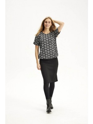 Ze-Ze Blouse Relly l/s print zwart | Freewear Blouse Relly l/s print - www.freewear.nl - Freewear