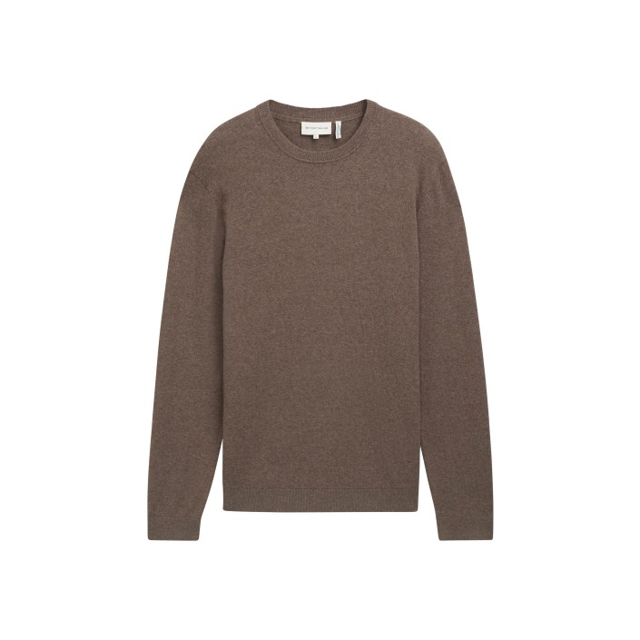 Tom Tailor cotton cashmere crewneck wood brown melange | Freewear cotton cashmere crewneck - www.freewear.nl - Freewear