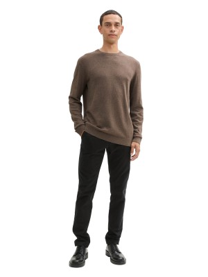 Tom Tailor cotton cashmere crewneck wood brown melange | Freewear cotton cashmere crewneck - www.freewear.nl - Freewear