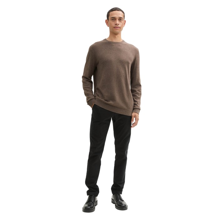 Tom Tailor cotton cashmere crewneck wood brown melange | Freewear cotton cashmere crewneck - www.freewear.nl - Freewear