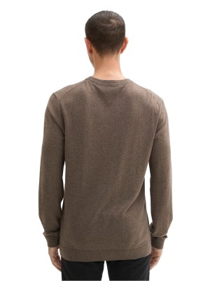 Tom Tailor cotton cashmere crewneck wood brown melange | Freewear cotton cashmere crewneck - www.freewear.nl - Freewear