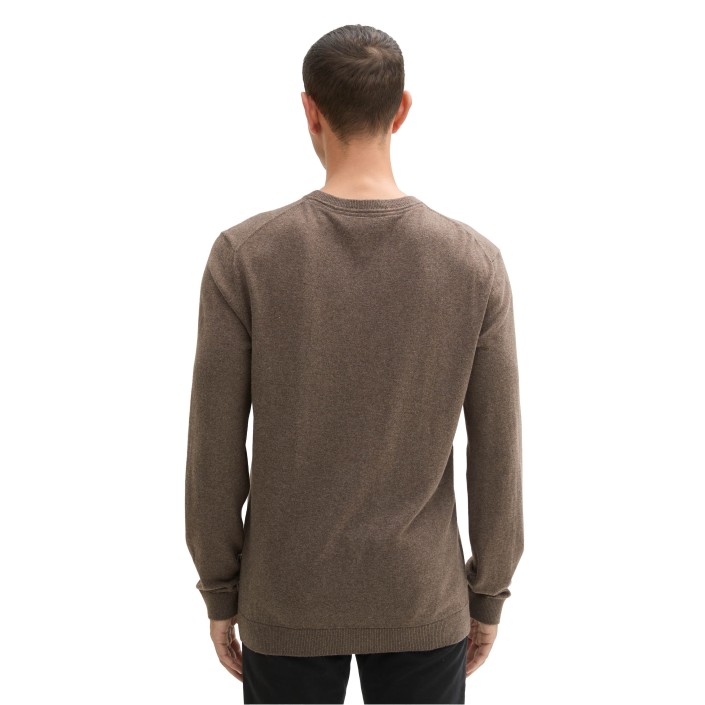 Tom Tailor cotton cashmere crewneck wood brown melange | Freewear cotton cashmere crewneck - www.freewear.nl - Freewear