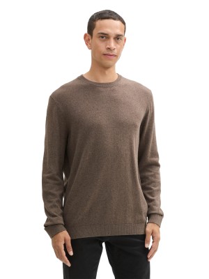 Tom Tailor cotton cashmere crewneck wood brown melange | Freewear cotton cashmere crewneck - www.freewear.nl - Freewear