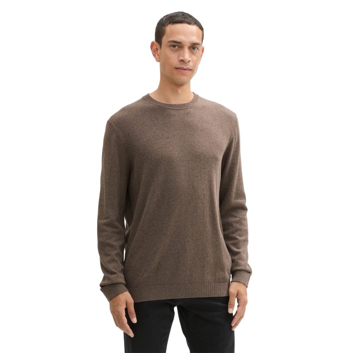 Tom Tailor cotton cashmere crewneck wood brown melange | Freewear cotton cashmere crewneck - www.freewear.nl - Freewear