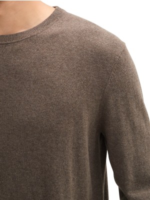Tom Tailor cotton cashmere crewneck wood brown melange | Freewear cotton cashmere crewneck - www.freewear.nl - Freewear