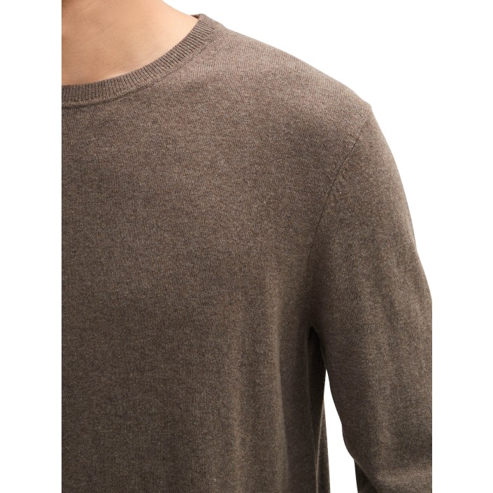 Tom Tailor cotton cashmere crewneck wood brown melange | Freewear cotton cashmere crewneck - www.freewear.nl - Freewear