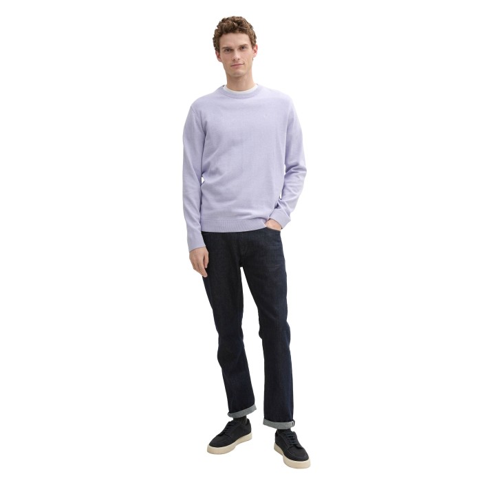 Tom Tailor Basic Crewneck knit grey lavender melange | Freewear Basic Crewneck knit - www.freewear.nl - Freewear