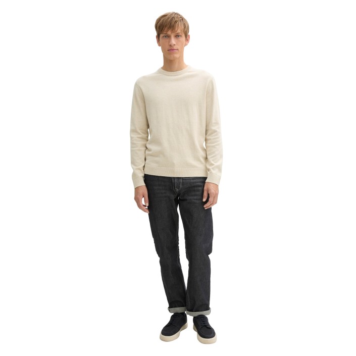 Tom Tailor Basic Crewneck knit soft beige melange | Freewear Basic Crewneck knit - www.freewear.nl - Freewear