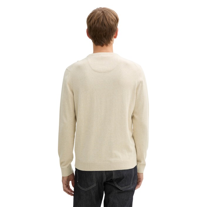Tom Tailor Basic Crewneck knit soft beige melange | Freewear Basic Crewneck knit - www.freewear.nl - Freewear