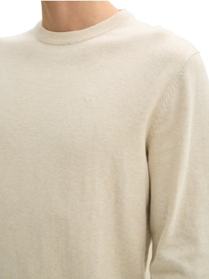 Tom Tailor Basic Crewneck knit soft beige melange | Freewear Basic Crewneck knit - www.freewear.nl - Freewear