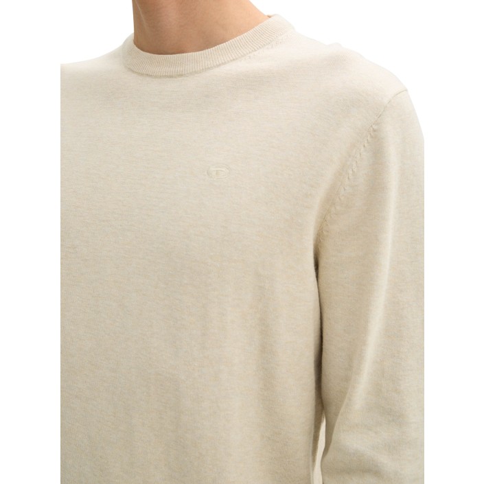Tom Tailor Basic Crewneck knit soft beige melange | Freewear Basic Crewneck knit - www.freewear.nl - Freewear