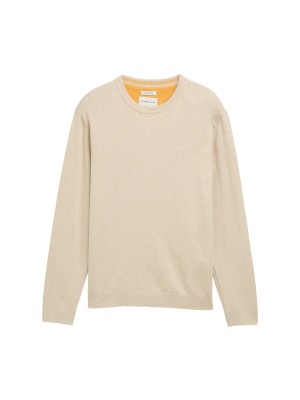 Tom Tailor Basic Crewneck knit soft beige melange | Freewear Basic Crewneck knit - www.freewear.nl - Freewear