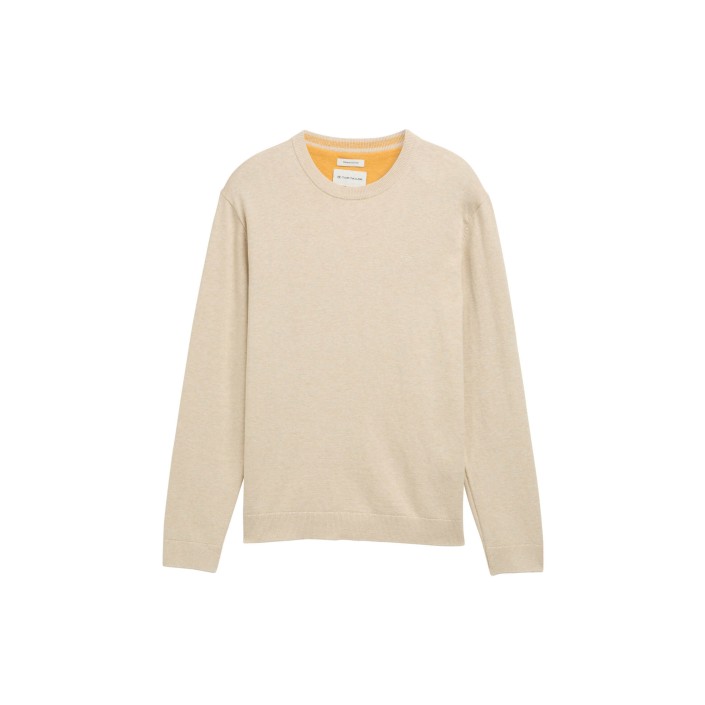 Tom Tailor Basic Crewneck knit soft beige melange | Freewear Basic Crewneck knit - www.freewear.nl - Freewear