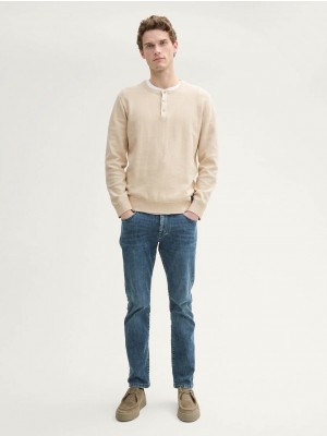 Tom Tailor Fine Striped Knit Henley light cashew tonal | Freewear Fine Striped Knit Henley - www.freewear.nl - Freewear