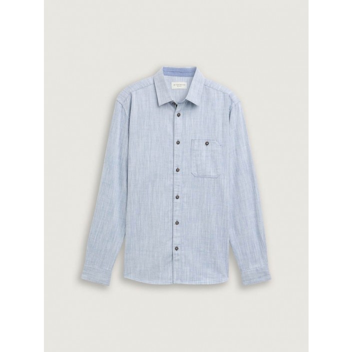 Tom Tailor Twill slubyarn shirt white blue twill | Freewear Twill slubyarn shirt - www.freewear.nl - Freewear