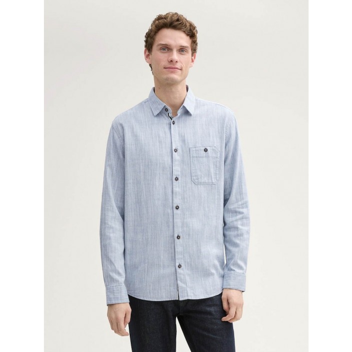 Tom Tailor Twill slubyarn shirt white blue twill | Freewear Twill slubyarn shirt - www.freewear.nl - Freewear