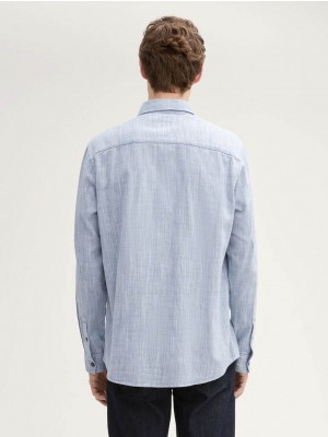 Tom Tailor Twill slubyarn shirt white blue twill | Freewear Twill slubyarn shirt - www.freewear.nl - Freewear