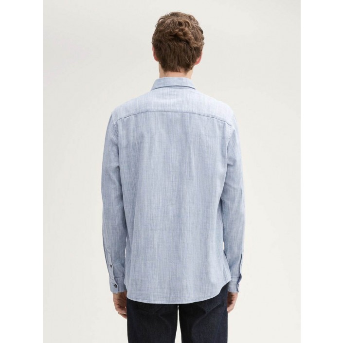 Tom Tailor Twill slubyarn shirt white blue twill | Freewear Twill slubyarn shirt - www.freewear.nl - Freewear