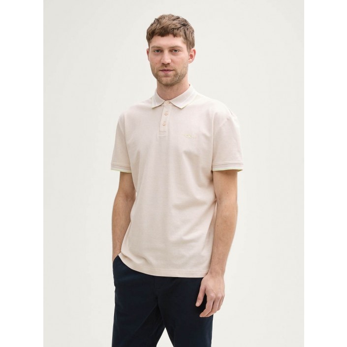 Tom Tailor Polo with print light cashew beige | Freewear Polo with print - www.freewear.nl - Freewear