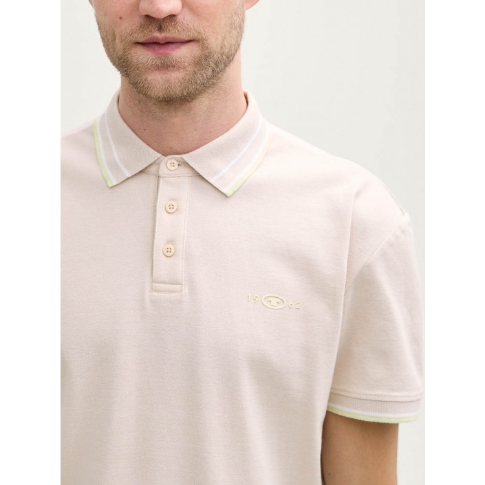 Tom Tailor Polo with print light cashew beige | Freewear Polo with print - www.freewear.nl - Freewear