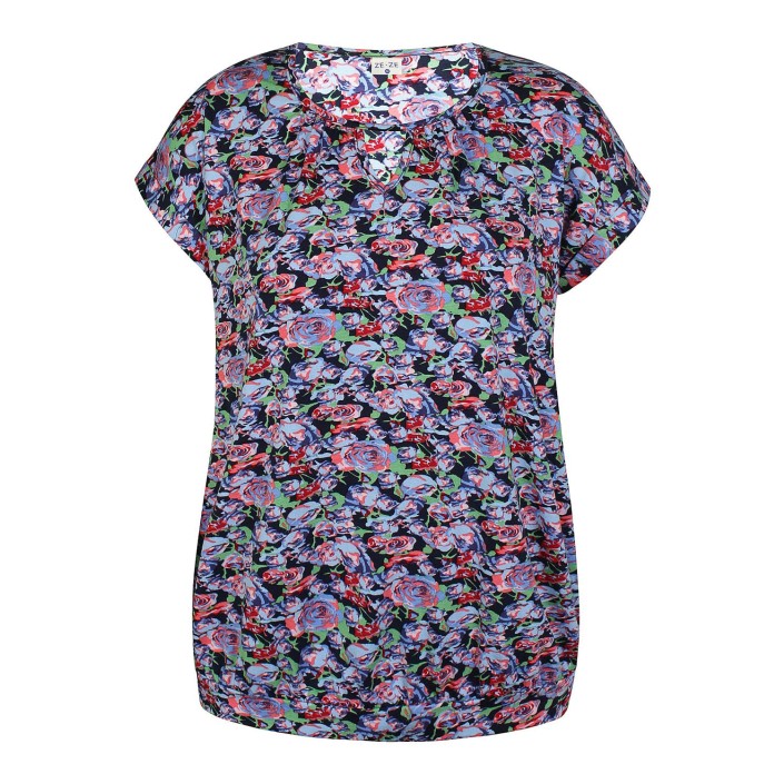 Ze-Ze T-shirt Kaela print blauw | Freewear T-shirt Kaela print - www.freewear.nl - Freewear