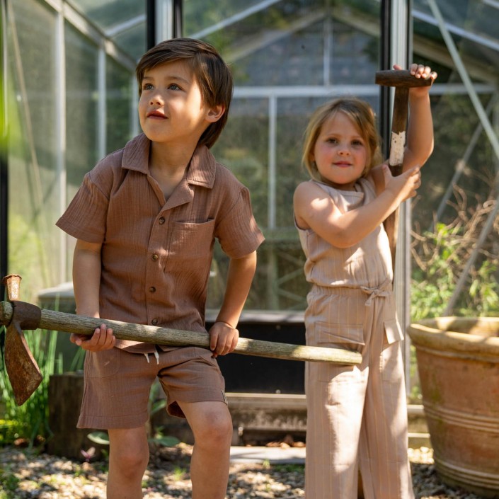Koko Noko Ki Jumpsuit streep sand | Freewear Ki Jumpsuit streep - www.freewear.nl - Freewear