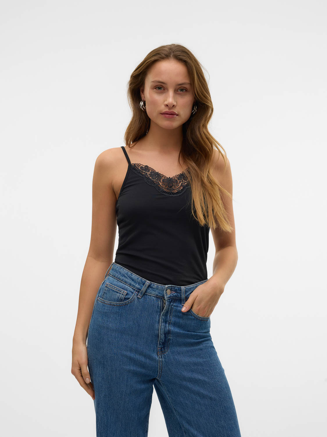 Vero Moda Top Vminge Lace Singlet Ga Noos 10229188 Black Dames Maat - XXL