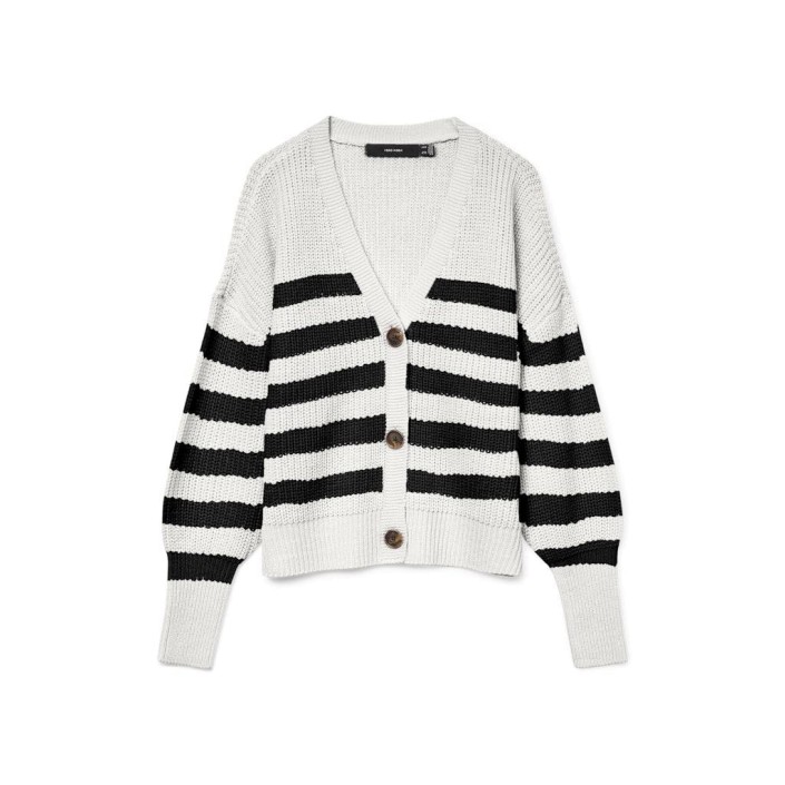 Vero Moda VMLEA LS V-NECK CUFF CARDIGAN NOOS Cloud Dancer/BLACK | Freewear VMLEA LS V-NECK CUFF CARDIGAN NOOS - www.freewear.nl - Freewear