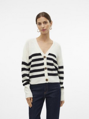 Vero Moda VMLEA LS V-NECK CUFF CARDIGAN NOOS Cloud Dancer/BLACK | Freewear VMLEA LS V-NECK CUFF CARDIGAN NOOS - www.freewear.nl - Freewear