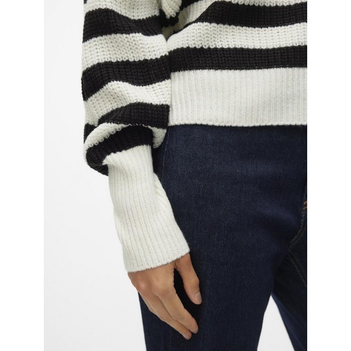 Vero Moda VMLEA LS V-NECK CUFF CARDIGAN NOOS Cloud Dancer/BLACK | Freewear VMLEA LS V-NECK CUFF CARDIGAN NOOS - www.freewear.nl - Freewear