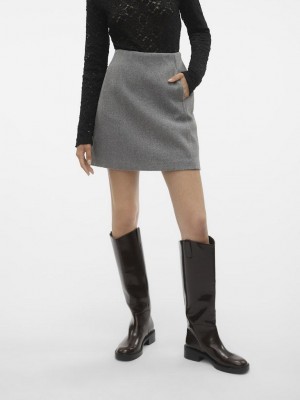 Vero Moda VMFORTUNEALLISON HW SHORT SKIRT GA : Medium Grey Melange | Freewear VMFORTUNEALLISON HW SHORT SKIRT GA : - www.freewear.nl - Freewear