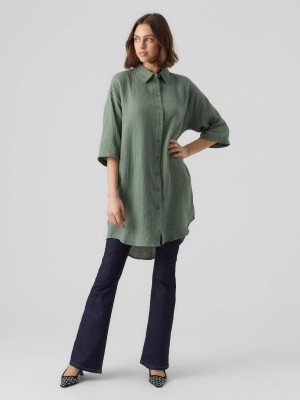 Vero Moda VMNATALI 3/4 LONG OVERSHIRT  NOOS Laurel Wreath | Freewear VMNATALI 3/4 LONG OVERSHIRT  NOOS - www.freewear.nl - Freewear