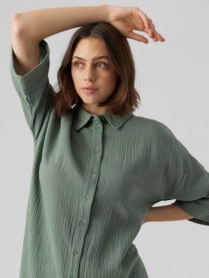 Vero Moda VMNATALI 3/4 LONG OVERSHIRT  NOOS Laurel Wreath | Freewear VMNATALI 3/4 LONG OVERSHIRT  NOOS - www.freewear.nl - Freewear