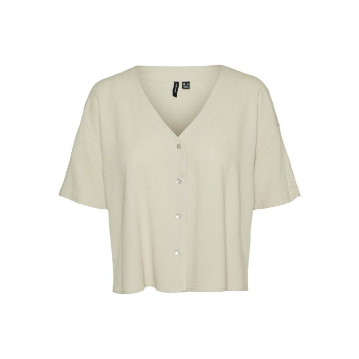 Vero Moda VMMYMILO 2/4 V-NECK SHIRT WVN GA Silver Lining/Anja | Freewear VMMYMILO 2/4 V-NECK SHIRT WVN GA - www.freewear.nl - Freewear