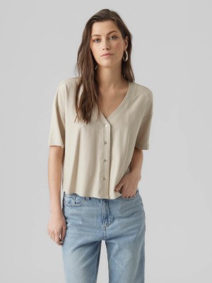 Vero Moda VMMYMILO 2/4 V-NECK SHIRT WVN GA Silver Lining/Anja | Freewear VMMYMILO 2/4 V-NECK SHIRT WVN GA - www.freewear.nl - Freewear