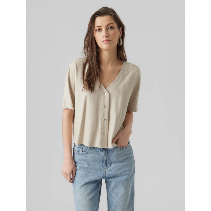Vero Moda VMMYMILO 2/4 V-NECK SHIRT WVN GA Silver Lining/Anja | Freewear VMMYMILO 2/4 V-NECK SHIRT WVN GA - www.freewear.nl - Freewear
