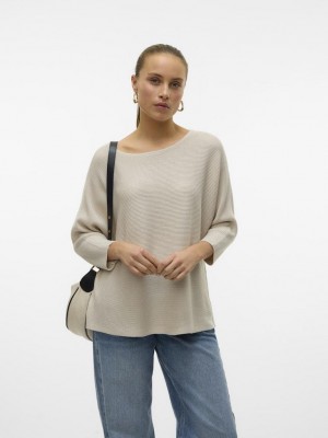 Vero Moda VMNORA 3/4 BOATNECK BLOUSE  NOOS Oatmeal | Freewear VMNORA 3/4 BOATNECK BLOUSE  NOOS - www.freewear.nl - Freewear