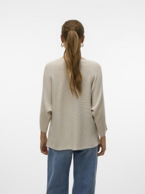Vero Moda VMNORA 3/4 BOATNECK BLOUSE  NOOS Oatmeal | Freewear VMNORA 3/4 BOATNECK BLOUSE  NOOS - www.freewear.nl - Freewear
