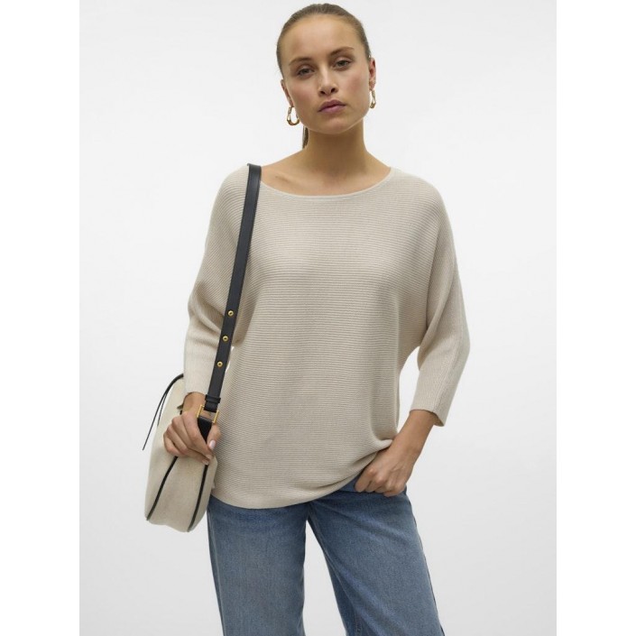 Vero Moda VMNORA 3/4 BOATNECK BLOUSE  NOOS Oatmeal | Freewear VMNORA 3/4 BOATNECK BLOUSE  NOOS - www.freewear.nl - Freewear