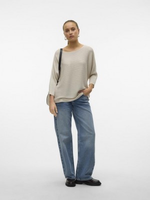 Vero Moda VMNORA 3/4 BOATNECK BLOUSE  NOOS Oatmeal | Freewear VMNORA 3/4 BOATNECK BLOUSE  NOOS - www.freewear.nl - Freewear