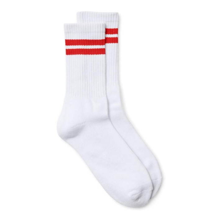 Vero Moda VMMEL STRIPE SPORTY SOCKS NOOS Snow White/FIERY RED | Freewear VMMEL STRIPE SPORTY SOCKS NOOS - www.freewear.nl - Freewear