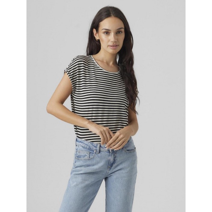 Vero Moda VMAVA PLAIN SS TOP STRIPE GA JRS  N: Black/Pristine | Freewear VMAVA PLAIN SS TOP STRIPE GA JRS  N: - www.freewear.nl - Freewear