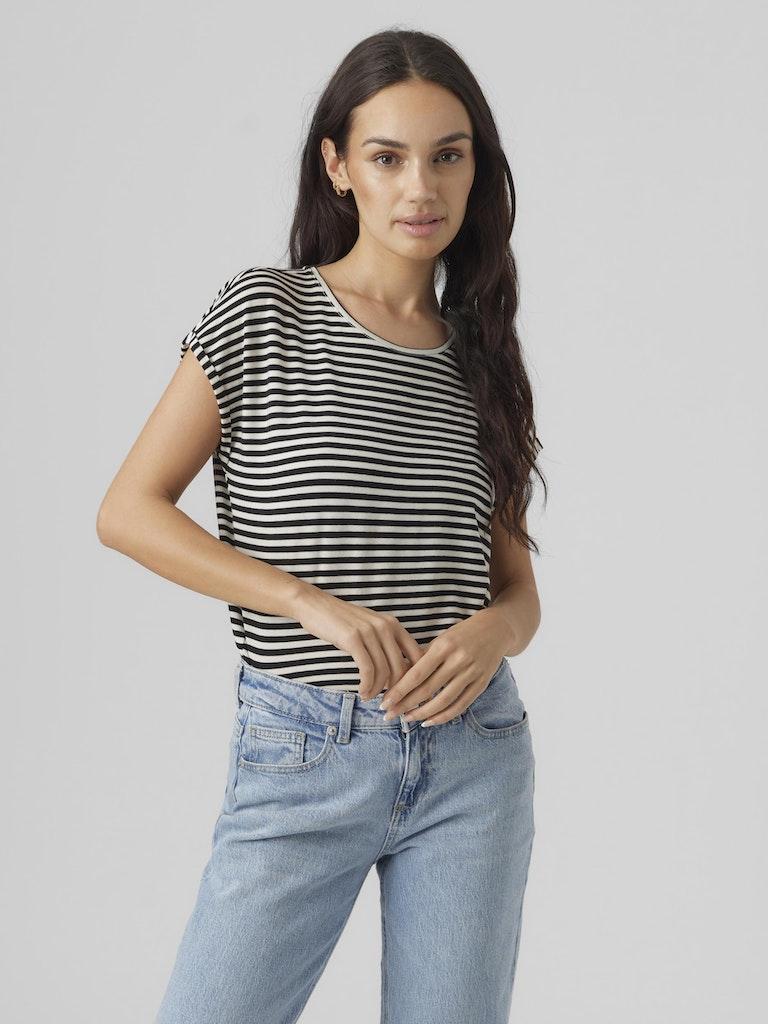 Vero Moda Vmava Plain Ss Top Stripe Ga Jrs N