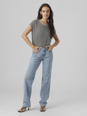 Vero Moda VMAVA PLAIN SS TOP STRIPE GA JRS  N: Black/Pristine | Freewear VMAVA PLAIN SS TOP STRIPE GA JRS  N: - www.freewear.nl - Freewear