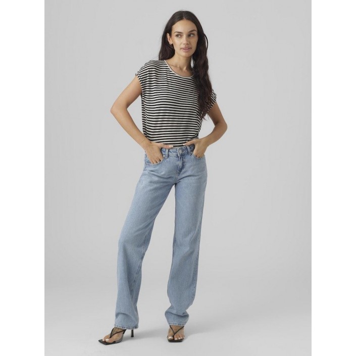 Vero Moda VMAVA PLAIN SS TOP STRIPE GA JRS  N: Black/Pristine | Freewear VMAVA PLAIN SS TOP STRIPE GA JRS  N: - www.freewear.nl - Freewear