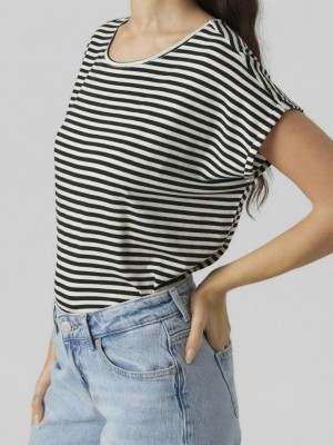 Vero Moda VMAVA PLAIN SS TOP STRIPE GA JRS  N: Black/Pristine | Freewear VMAVA PLAIN SS TOP STRIPE GA JRS  N: - www.freewear.nl - Freewear