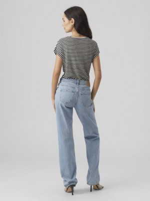 Vero Moda VMAVA PLAIN SS TOP STRIPE GA JRS  N: Black/Pristine | Freewear VMAVA PLAIN SS TOP STRIPE GA JRS  N: - www.freewear.nl - Freewear