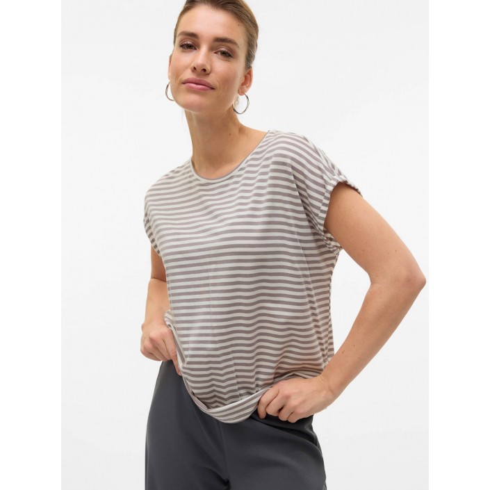 Vero Moda VMAVA PLAIN SS TOP STRIPE GA JRS  N: Moon Rock/PRISTINE | Freewear VMAVA PLAIN SS TOP STRIPE GA JRS  N: - www.freewear.nl - Freewear